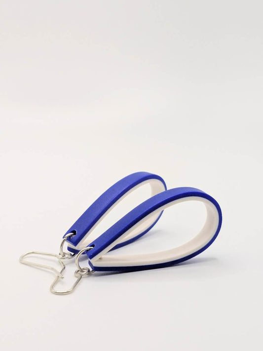 Earrings Blue & White Double Colour Band Teardrop Loop Earrings (Various Colours) homeware shops bristol gift shops bristol Shaped Contemporary
