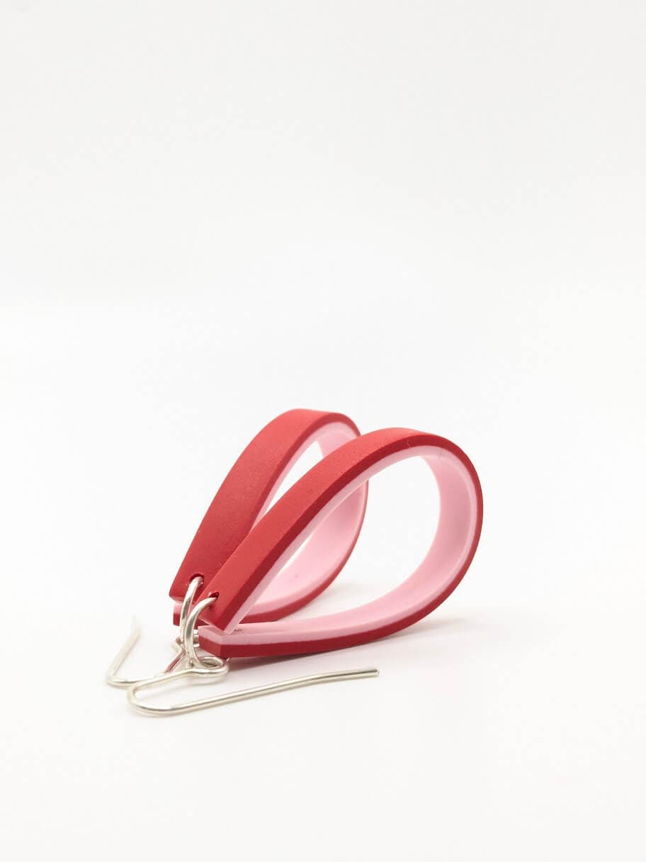 Earrings Red & Pink Double Colour Band Teardrop Loop Earrings (Various Colours) homeware shops bristol gift shops bristol Shaped Contemporary