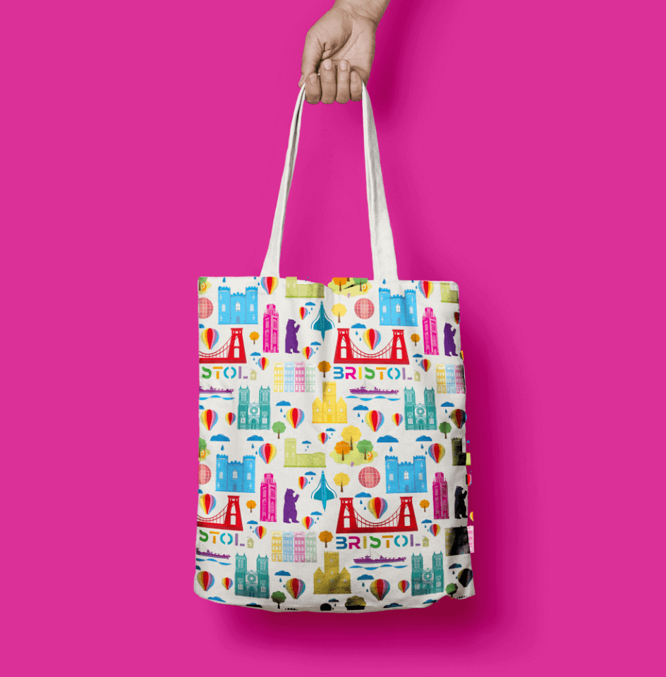 Tote Bag Landmarks Patterned Tote Bag homeware shops bristol gift shops bristol Sunny Luna
