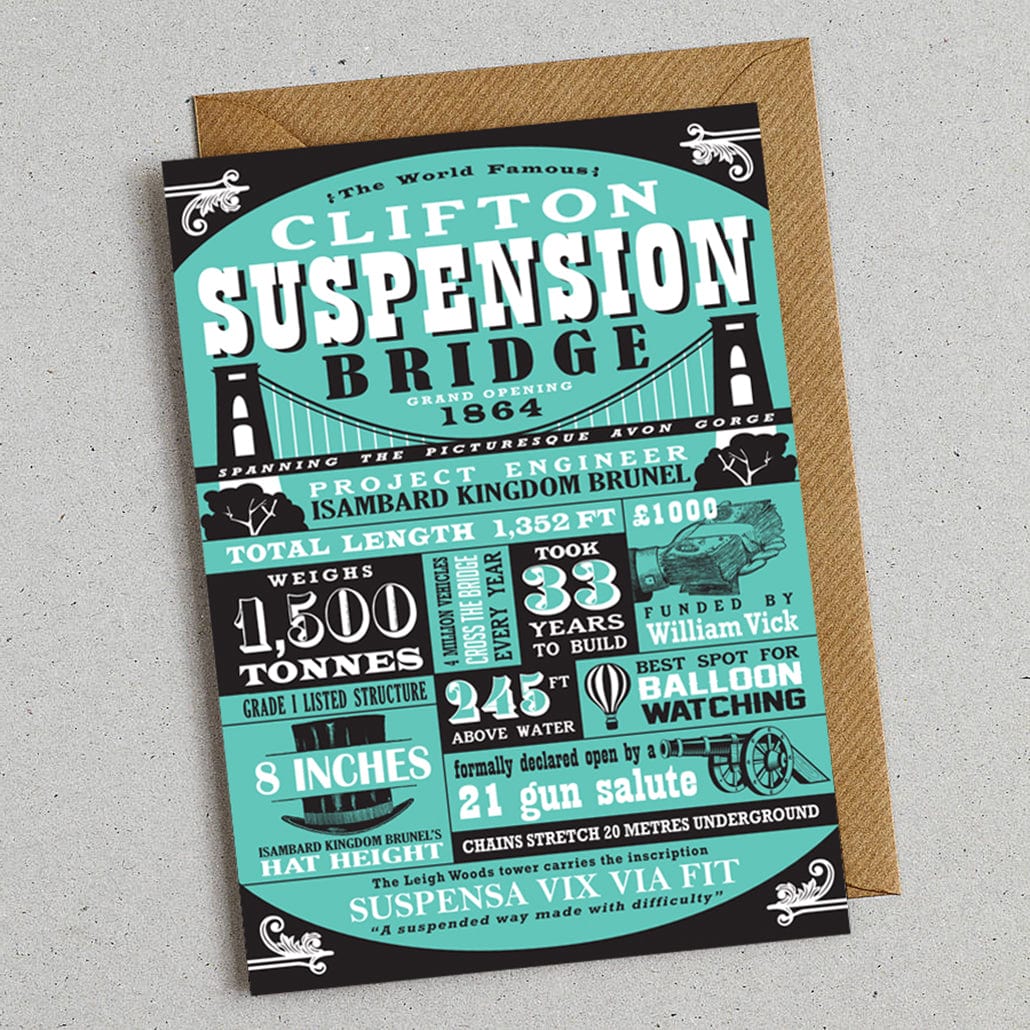 Greeting & Note Cards Bristol Suspension Bridge Facts Card Susan Taylor Greetings Cards - Various homeware shops bristol gift shops bristol Susan Taylor Design