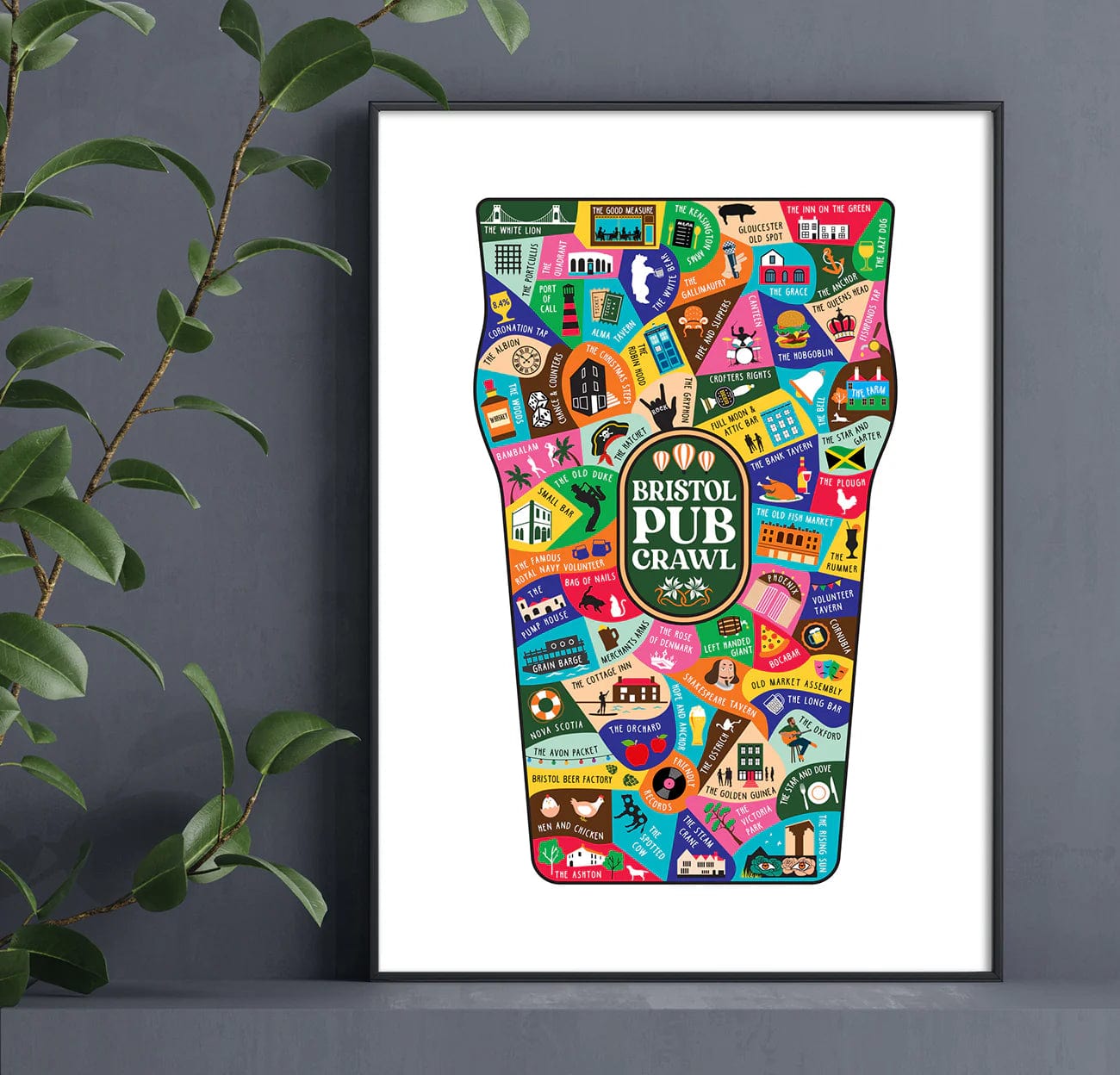 Poster A3 Bristol Pub Crawl | Poster homeware shops bristol gift shops bristol Susan Taylor Design