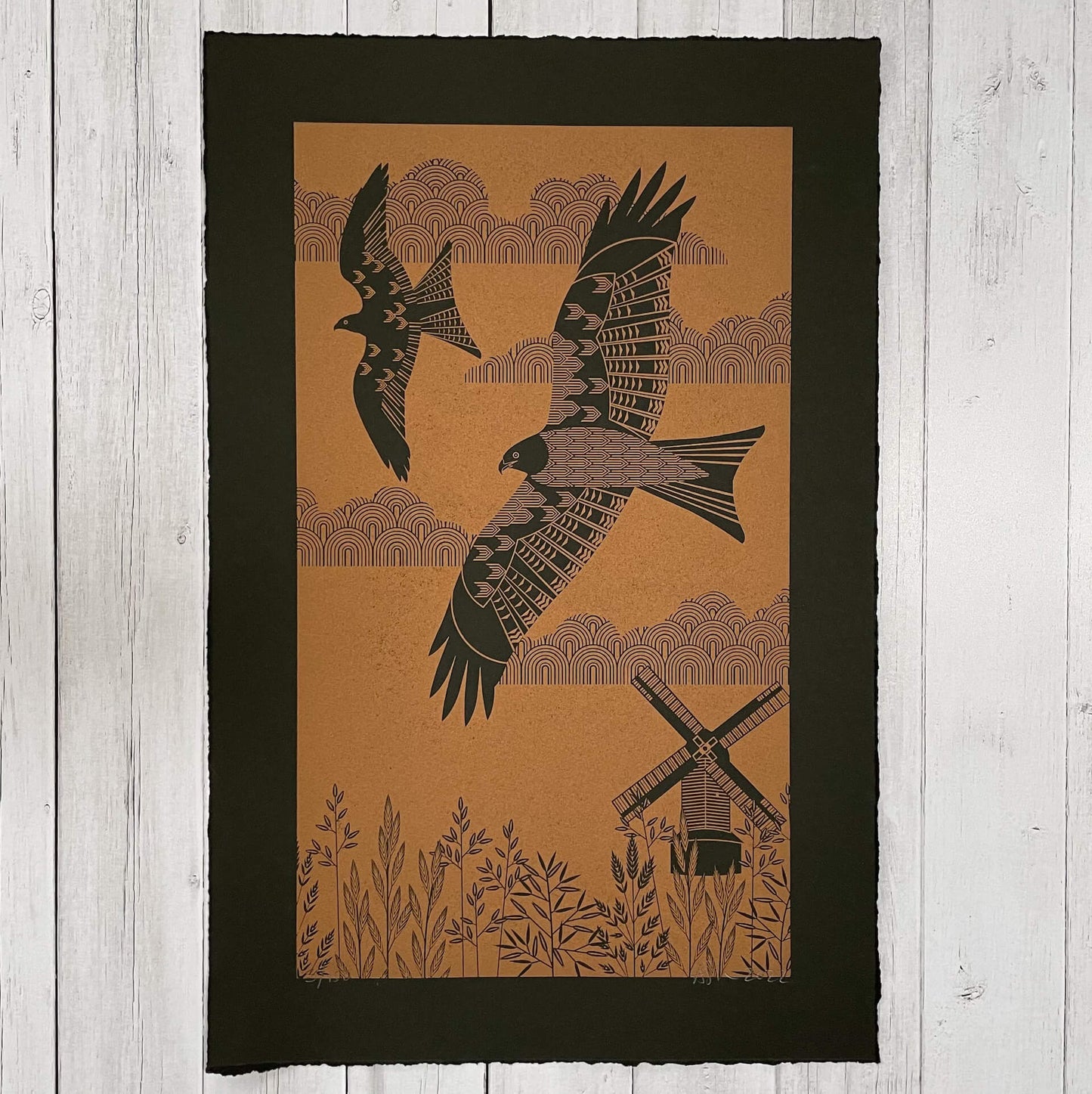 Print Red Kite Black & Bronze Print homeware shops bristol gift shops bristol Ash Leaf Printmaking