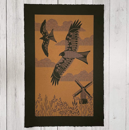 Print Red Kite Black & Bronze Print homeware shops bristol gift shops bristol Ash Leaf Printmaking
