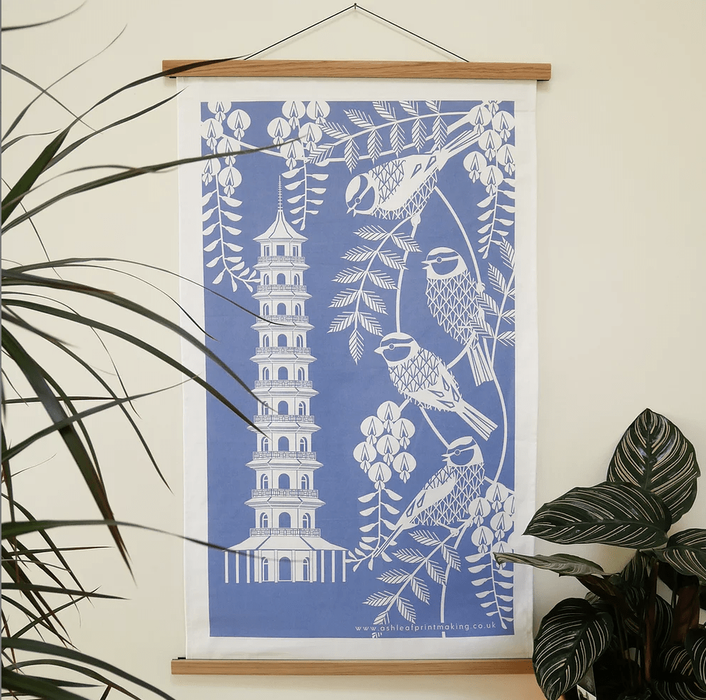 Tea Towel Blue Tits Tea Towel in Blue homeware shops bristol gift shops bristol Ash Leaf Printmaking
