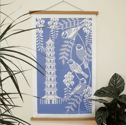 Tea Towel Blue Tits Tea Towel in Blue homeware shops bristol gift shops bristol Ash Leaf Printmaking