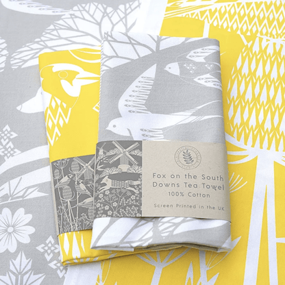 Tea Towel Grey Fox Tea Towel homeware shops bristol gift shops bristol Ash Leaf Printmaking