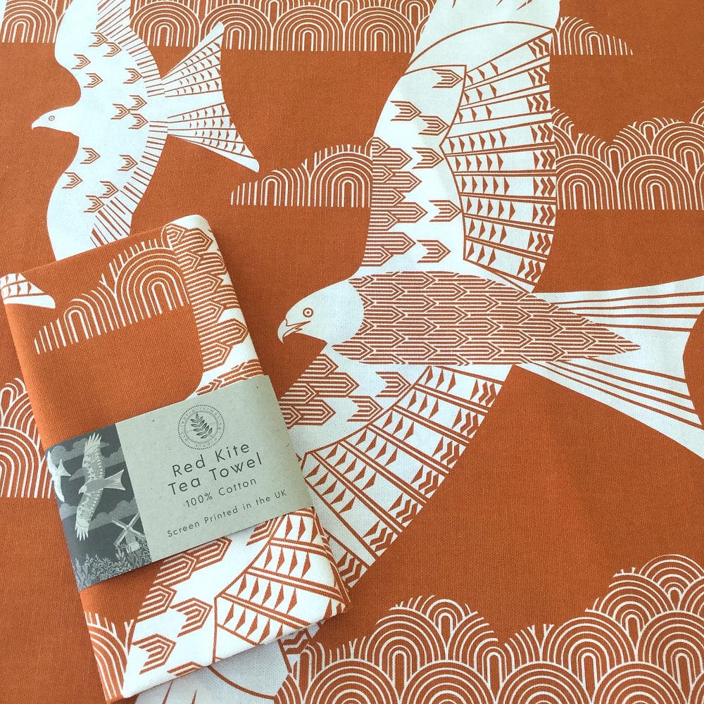 Tea Towel Red Kite Tea Towel in Burnt Orange homeware shops bristol gift shops bristol Ash Leaf Printmaking