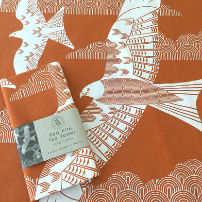 Tea Towel Red Kite Tea Towel in Burnt Orange homeware shops bristol gift shops bristol Ash Leaf Printmaking