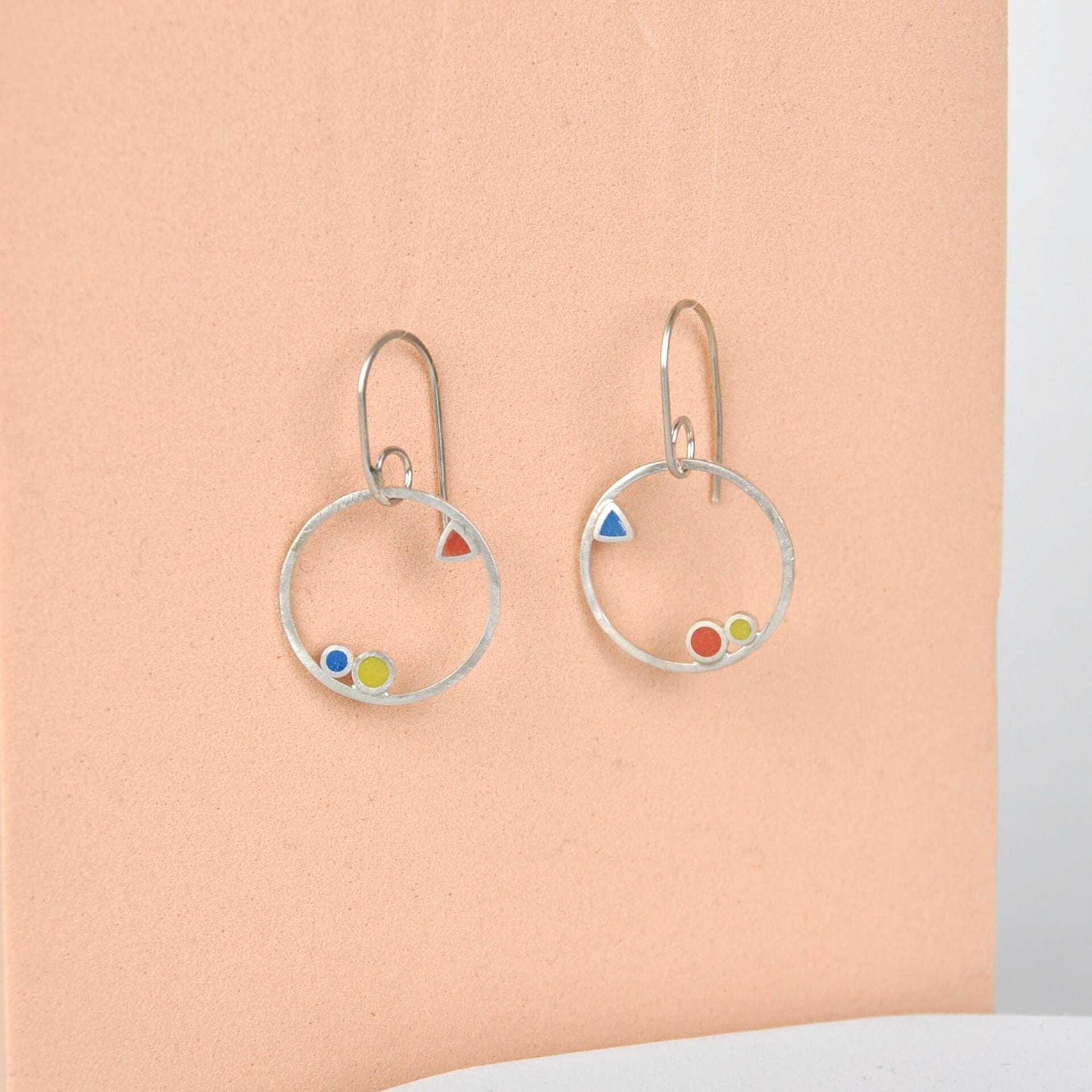 Earrings Blue/Orange/Yellow circles and triangles Small Inside Dot Hoop Earring homeware shops bristol gift shops bristol Clare Lloyd