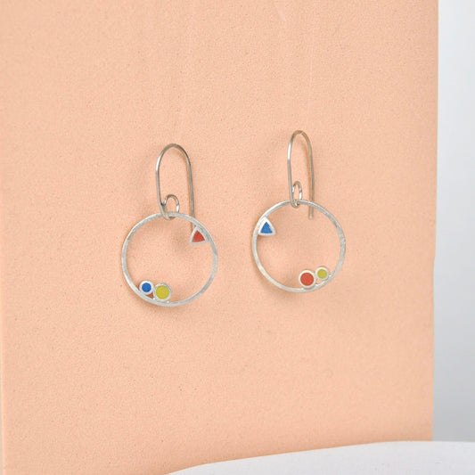 Earrings Blue/Orange/Yellow circles and triangles Small Inside Dot Hoop Earring homeware shops bristol gift shops bristol Clare Lloyd