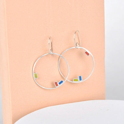 Earrings Orange/Blue/Yellow Rectangles Large Inside Dot Hoop Earring homeware shops bristol gift shops bristol Clare Lloyd