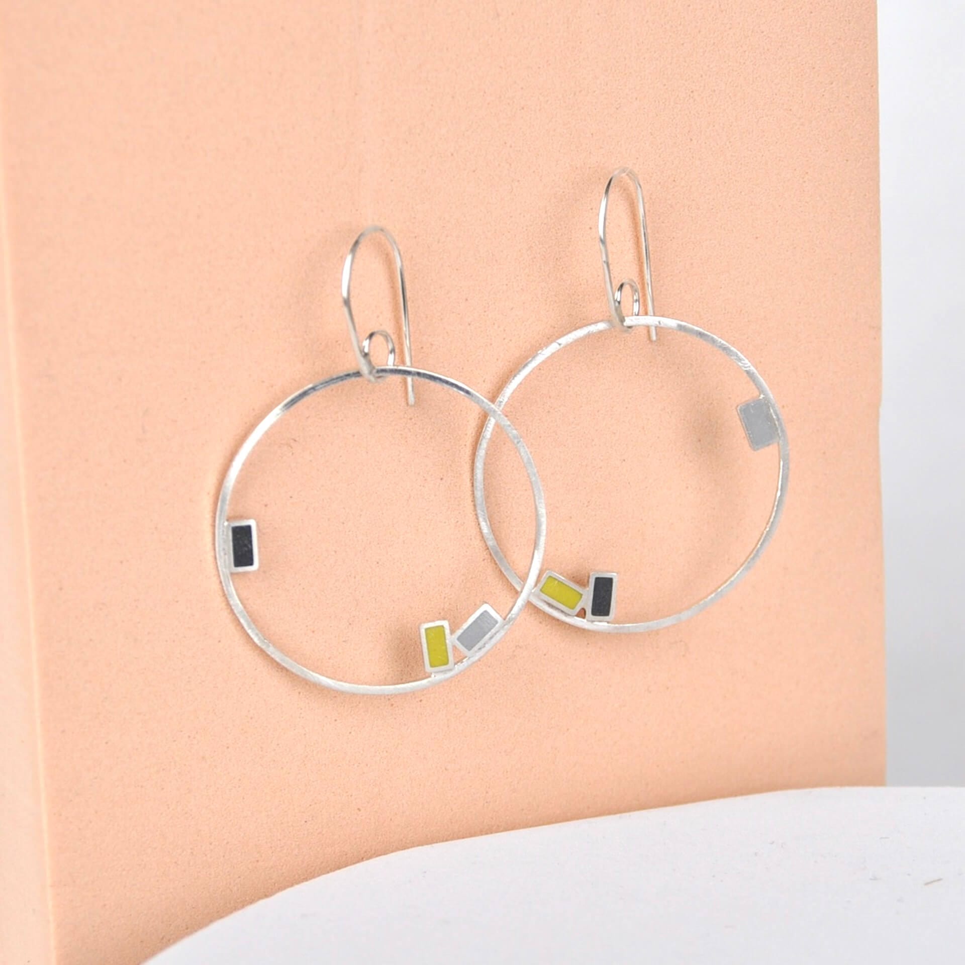 Earrings Yellow/Grey/Black rectangles Large Inside Dot Hoop Earring homeware shops bristol gift shops bristol Clare Lloyd