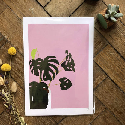 Prints A4  (21 x 29.7cm) Print Only (No Frame or Hanger) Pink Monstera Print (various sizes) homeware shops bristol gift shops bristol Do It Later Illustration