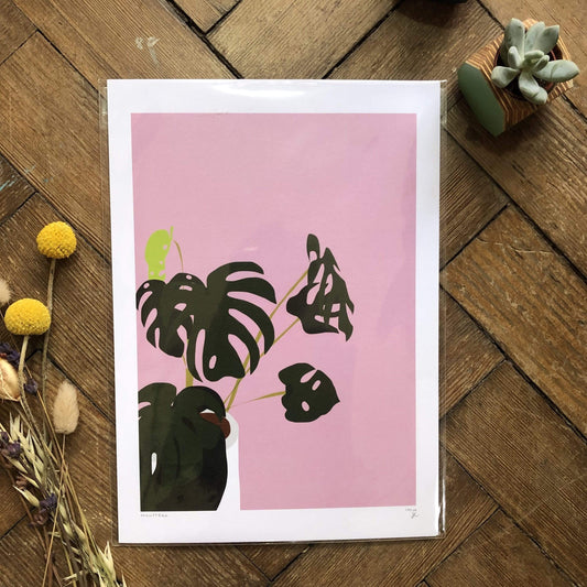 Prints A4  (21 x 29.7cm) Print Only (No Frame or Hanger) Pink Monstera Print (various sizes) homeware shops bristol gift shops bristol Do It Later Illustration