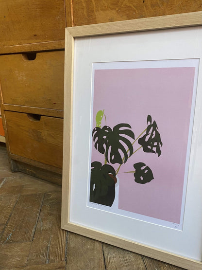 Prints A4 (framed) Pink Monstera Print (various sizes) homeware shops bristol gift shops bristol Do It Later Illustration