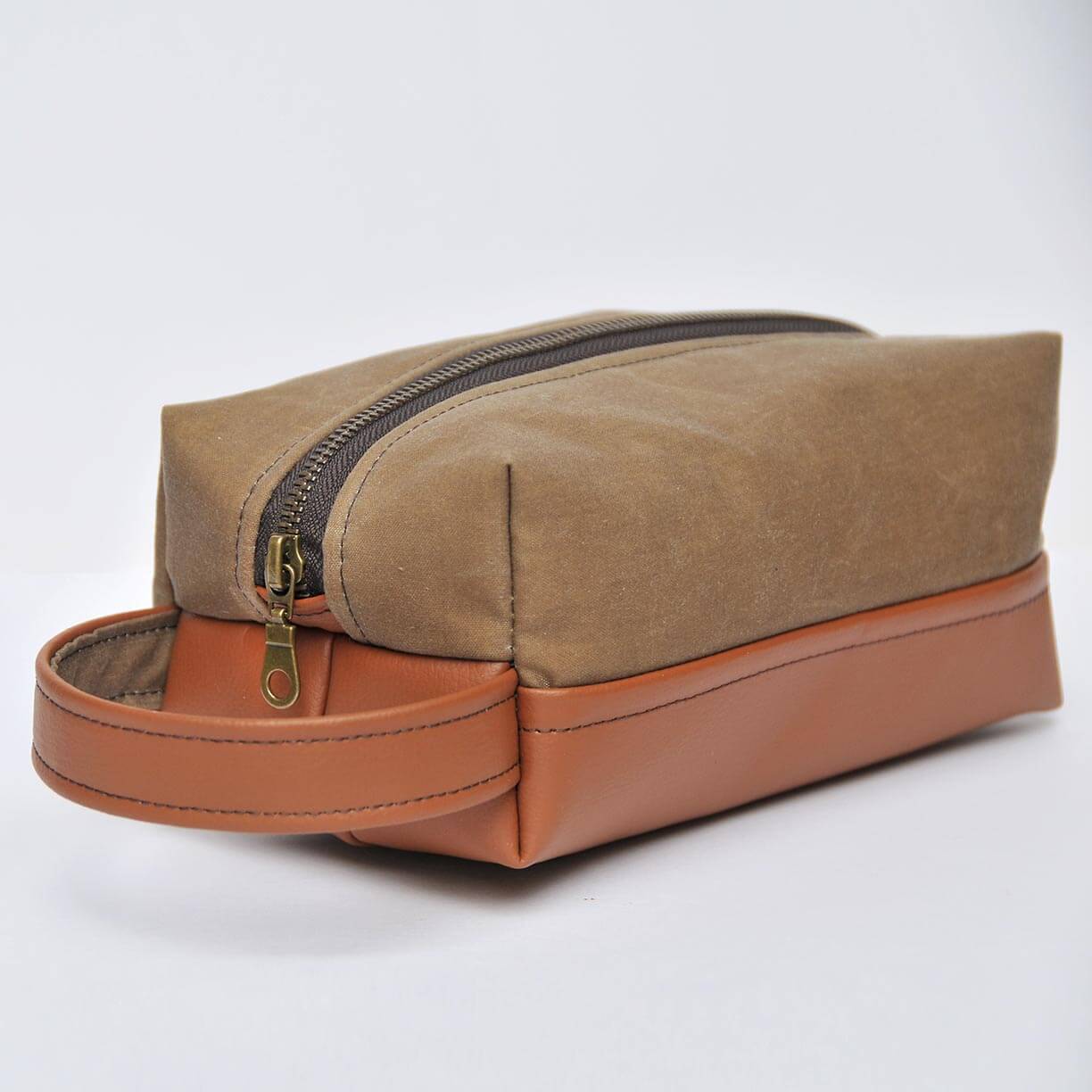 Bag Khaki Green Unisex Recycled Leather Dopp Bag (Toiletries / Wash Bag) homeware shops bristol gift shops bristol Lauren Holloway