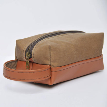 Bag Khaki Green Unisex Recycled Leather Dopp Bag (Toiletries / Wash Bag) homeware shops bristol gift shops bristol Lauren Holloway