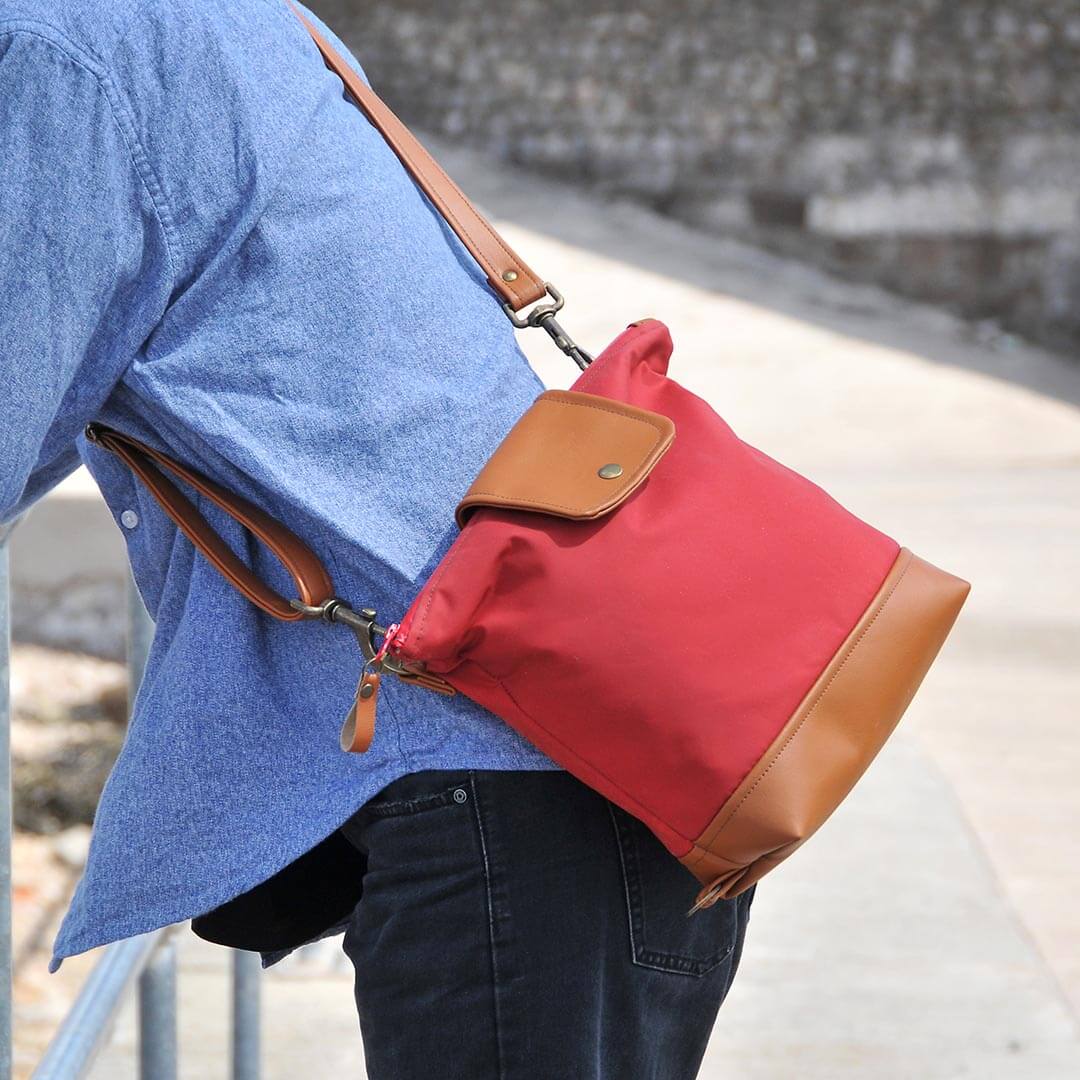 Bag Medium Convertible Backpack In Red Wax Canvas homeware shops bristol gift shops bristol Lauren Holloway