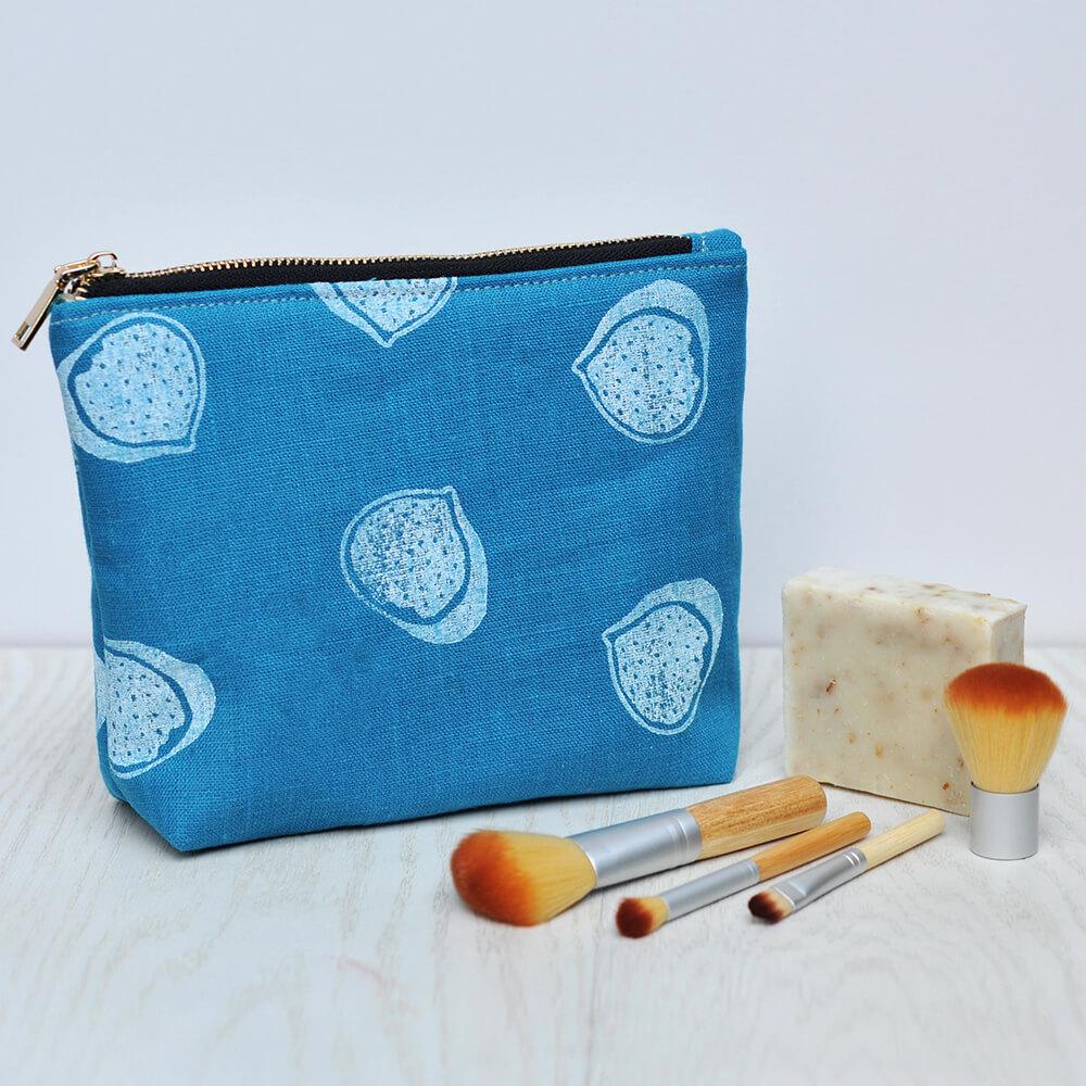 Make Up Bag Blue / Fig Linen Makeup/ Wash Bag homeware shops bristol gift shops bristol Lauren Holloway