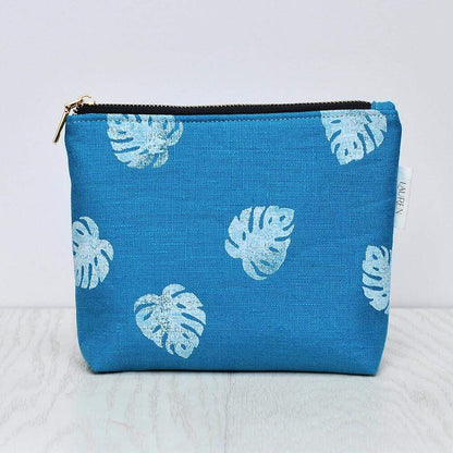 Make Up Bag Blue / Monstera Linen Makeup/ Wash Bag homeware shops bristol gift shops bristol Lauren Holloway