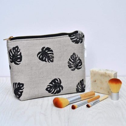 Make Up Bag Natural / Monstera Linen Makeup/ Wash Bag homeware shops bristol gift shops bristol Lauren Holloway