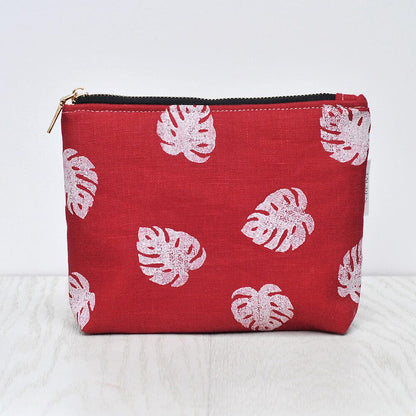 Make Up Bag Red/ Monstera Linen Makeup/ Wash Bag homeware shops bristol gift shops bristol Lauren Holloway