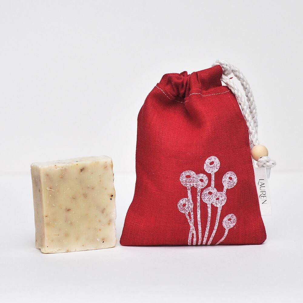 Soap Bag Red Linen Soap Bag homeware shops bristol gift shops bristol Lauren Holloway