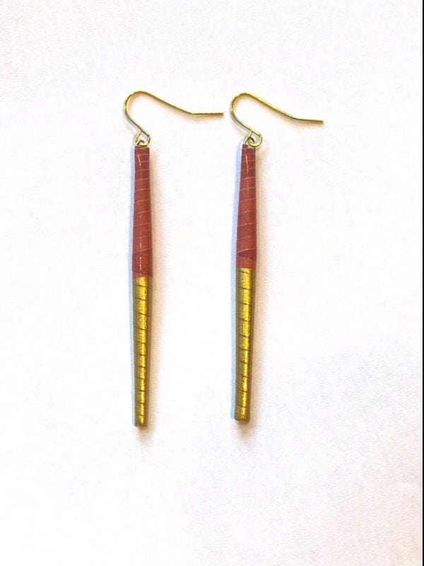 Earrings Coral & Gold Recycled Paper Bead Earrings (Gold & Half Colour Options) homeware shops bristol gift shops bristol Quazi Design