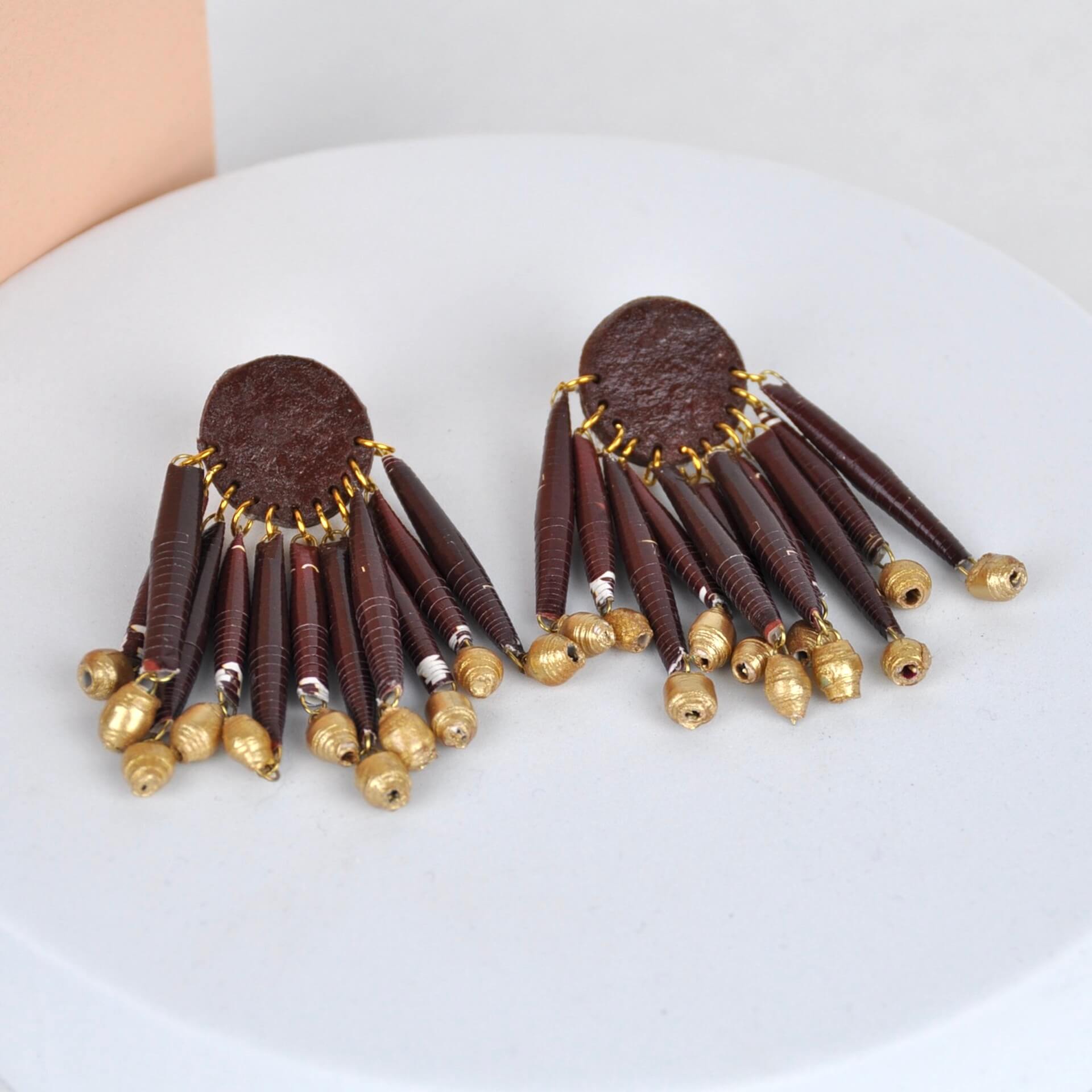 Earrings Brown Recycled Paper Candelabra Earrings (Various Colours) homeware shops bristol gift shops bristol Quazi Design