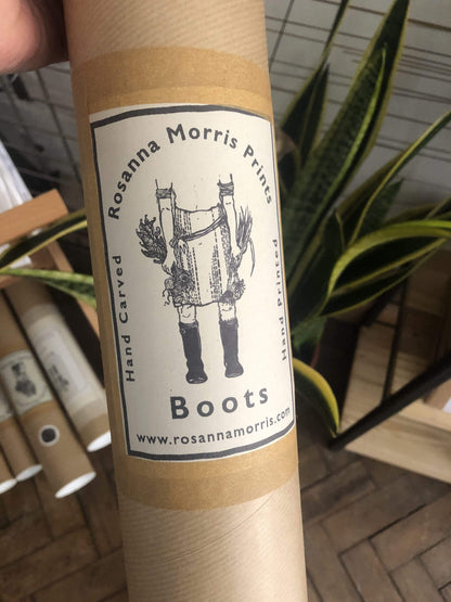Prints Print Woodcut Print  'Boots' homeware shops bristol gift shops bristol Rosanna Morris