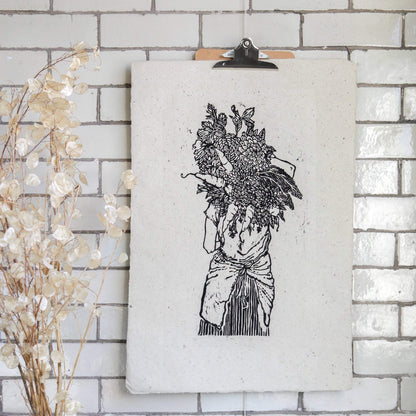 Prints Large Black Ink Lino Print 'Flower Harvest' homeware shops bristol gift shops bristol Rosanna Morris