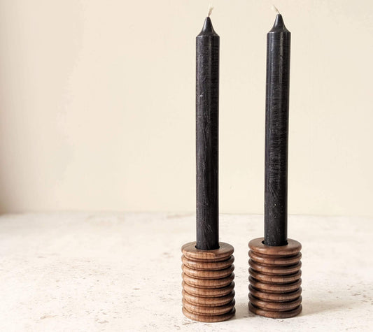 Candle Holder Ribbed Wooden Candle Holders - Walnut homeware shops bristol gift shops bristol Something From The Turnery
