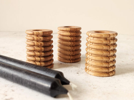 Candle Holder Ribbed Wooden Candle Holders - Olive Wood homeware shops bristol gift shops bristol Something From The Turnery