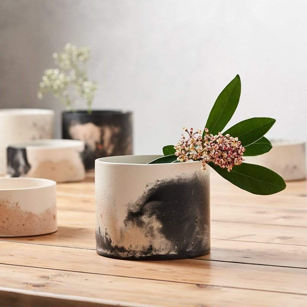 Vessel Black and white pigment with sand Medium Cylinder Vessel (various colours) homeware shops bristol gift shops bristol Tip Studio